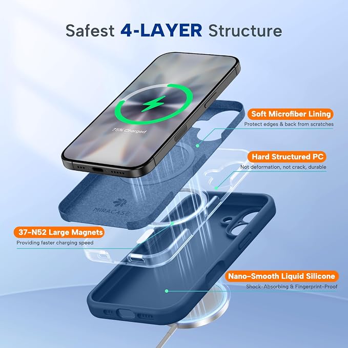 Miracase Silicone & Magnetic for iPhone 17 Case, Glass Blue | Compatible with MagSafe, Silicone Camera Control Cover, Soft Microfiber Lining, Shockproof Drop Protection Phone Case for 17 - Image 4