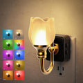 JandCase Night Light, Color Changing Night Lights Plug into Wall RGB | Glass Tulip LED Nightlight, Dimmable Flower Nightlights, Dusk to Dawn Sensor, 180° Rotating Vintage Nite Light for Bathroom by JandCase