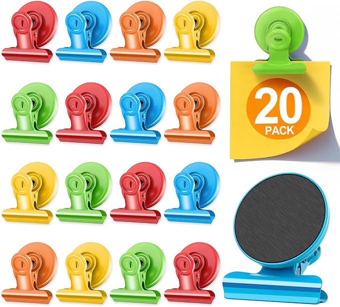 20 Pack Fridge Magnet, Multicolor Magnetic Clips Whiteboard Magnets, Magnet Clips Heavy Duty Refrigerator Magnets for Photo Displays, Home, Office, Classroom by WUDIME