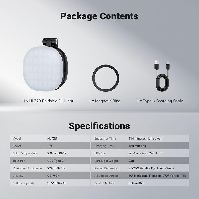 NEEWER Basics Magnetic Selfie Light Compatible with MagSafe iPhone, 2W Bi Color Small LED Phone Fill Ring Lighting CRI95+ with 360° Swivel, Mirror for Makeup Video Conference Recording, NL72B Black - Image 9