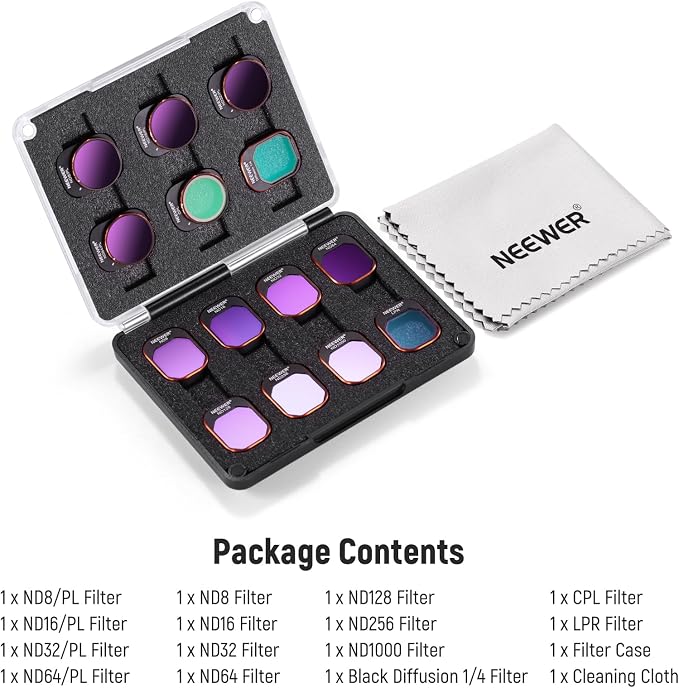 NEEWER Polarized ND Filter Set Compatible with DJI Mini 4 Pro, ND8 ND16 ND32 ND64 ND128 ND256 ND1000 ND8/PL ND16/PL ND32/PL ND64/PL LPR CPL Black Diffusion 1/4 Filter for Mist Cinematic Effect, FL-B05 - Image 9