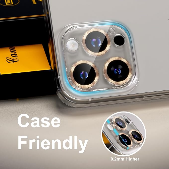 for 6 Pack iPhone 15 Pro/iPhone 15 Pro Max Camera Lens Protector [Drop Protection] [Case Friendly] [Easy Installation] 9H Tempered Glass Camera Screen Protector Cover, CD Gold - Image 6