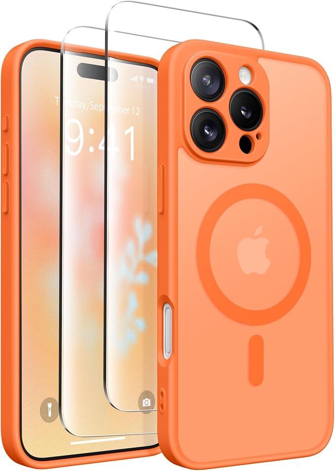 CAPRARO for iPhone 16 Pro Case, Compatible with MagSafe | Upgraded [Full Camera Protection] Protective Translucent Matte Women Girl Magnetic Phone Case Cover, Orange Yellow by CAPRARO