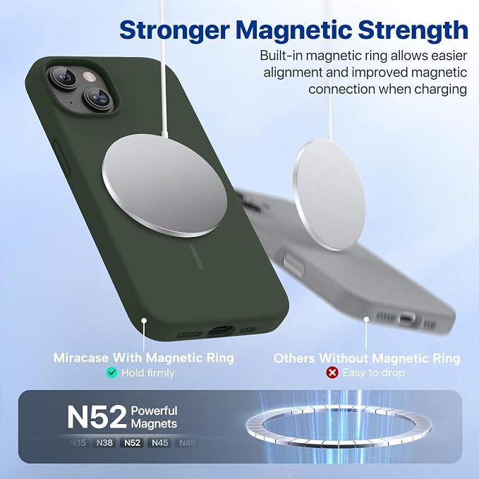 Miracase Silicone & Magnetic for iPhone 13 Case, Dark Green | Compatible with MagSafe, Soft Microfiber Lining, Premium Silicone Cover Shockproof Drop Protection Phone Case for 13 - Image 4