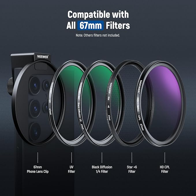 NEEWER 67mm CPL Filter with Cold Shoe Phone Lens Clip, HD Polarizing Filter with Pouch & Cleaning Cloth Compatible with iPhone 17 16 15 Pro Max Plus Samsung Galaxy S25 Ultra Camera - Image 6