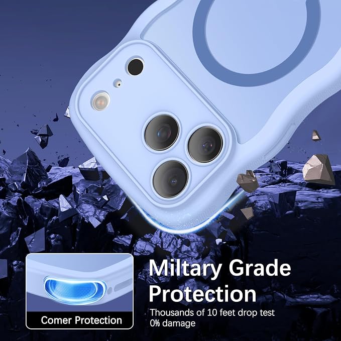 BENTOBEN Magnetic for iPhone 17 Pro Max Case, Cute Wavy [Full Camera Protection][Compatible with MagSafe] Matte Anti-Slip Bumper Women Girls Boys Protective Cover for 17 ProMax 6.9", Mist Blue - Image 8