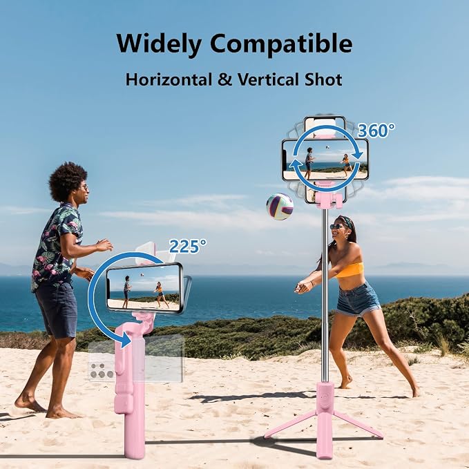 Selfie Stick Tripod, 40in Retractable Phone Tripod with Wireless Remote Control & Light, Portable Selfie Stick Tripod for Photograph, Video Recording, Compatible with All Cellphones (Pink) - Image 3