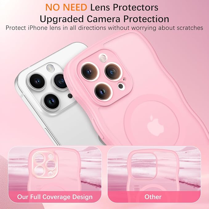 BENTOBEN Magnetic for iPhone 15 Pro Max Case, Cute Wavy [Full Camera Protection][Compatible with MagSafe] Matte Anti-Slip Bumper Women Men Boys Protective Cover for 15 ProMax 6.7", Light Pink - Image 3