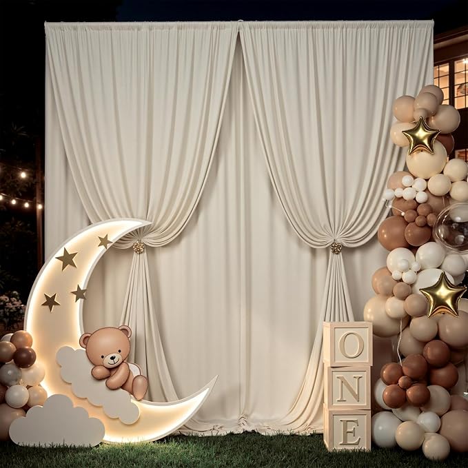 50x12 ft Beige Backdrop Curtains for Weddings Parties, Birthdays and Photos | 10 Panels 5x12 ft, Wrinkle-Free Polyester Drapes, Washable, Ironable, 4 in Rod Pocket for Baby Showers Photography Background - Image 6