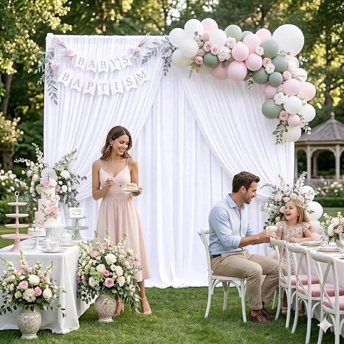 30ft x 8ft Wrinkle Free White Backdrop Curtains for Parties, 6 Panels Thick Polyester Photo Backdrop Drapes for Weddings Birthday Photography Background Curtains - Image 6