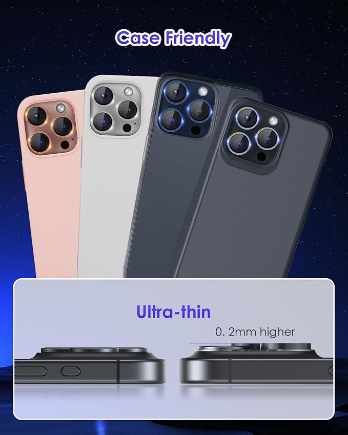Compatible for iPhone 16 Pro Max/iPhone 16 Pro/iPhone 14 Pro/iPhone 14 Pro Max Camera Lens Protector Glitter, Clear 9H Tempered Glass Glitter Gray+Gray - Image 7