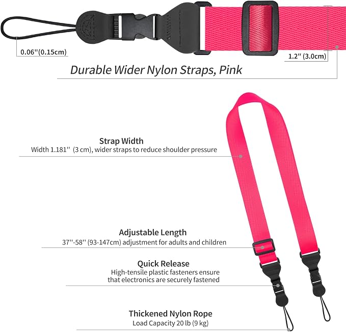FIEIL Nylon iPad Strap, Adjustable Camera Neck Strap, Comfortable Shoulder Strap for iPad, Cellphone Tablet, Camera, Laptop, Binocular, Luggage Bag(Pink Universal Neck Lanyard) - Image 6