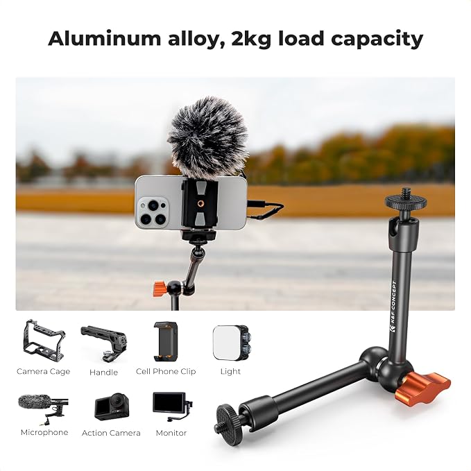 K&F CONCEPT 9.8" Magic Arm Clamp Kit with 1/4" & 3/8" Thread Screw | 360° Ball Heads Magic Arm with Tripod Mount Adapter for Gopro/LED Lights/Monitor/Flash/Microphone/DSLR Camera, MS32 - Image 4