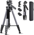 CAMBOFOTO 74″ Camera Tripod, Phone Tripod for iPhone Lightweight Tripod | 360° Pan Head Gunmetal Gray Heavy‐Duty Tripod Stand for DSLR & Mirrorless Cameras/Smartphones/GoPro, with Phone Mount by CAMBOFOTO