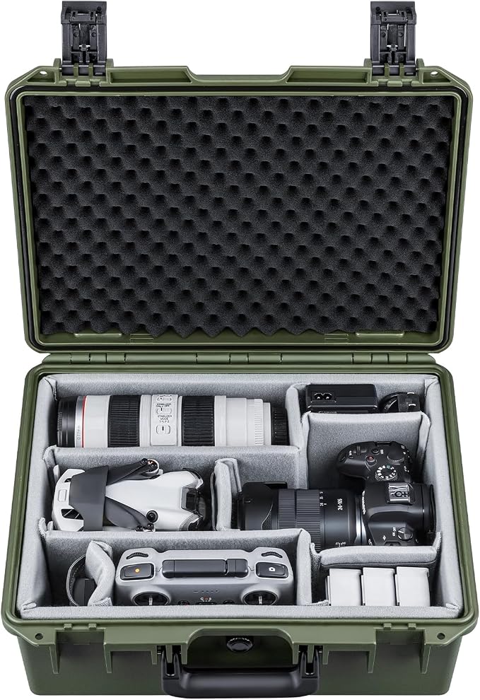Lykus PVC1 Hard Case with Dividers for Cameras,Lenses,DJI Mavic/Air/Mini | For Photo Cameras,Drones,Portable Cameras and Their Mixes,6 Removable Dividers,Mesh Pockets,IP67 Waterproof,Shockproof by Lykus