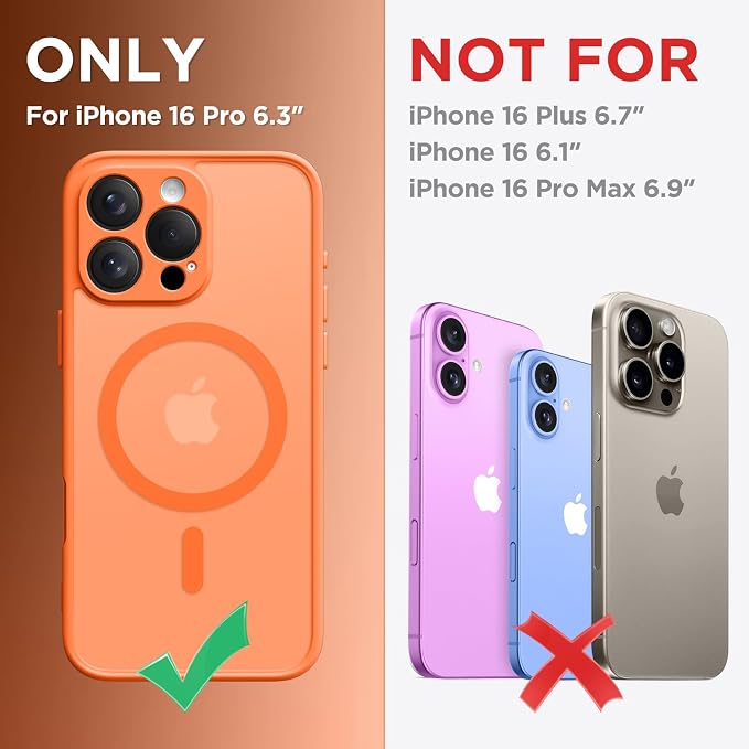 CAPRARO for iPhone 16 Pro Case, Compatible with MagSafe | Upgraded [Full Camera Protection] Protective Translucent Matte Women Girl Magnetic Phone Case Cover, Orange Yellow - Image 2