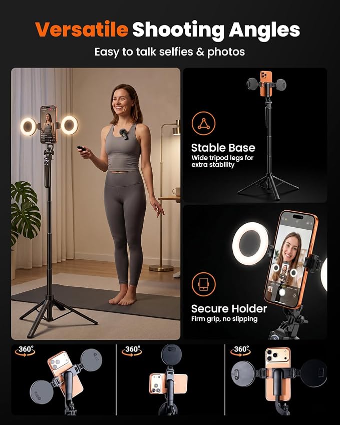 Content Creator Essentials Kit 71" Tripod Light Wireless Microphone &Remote | Vlogging Kit Tripod for iPhone/Android, No App, Selfie Stick Phone Stand for Video Recording Live Streaming TikTok, YouTube - Image 6