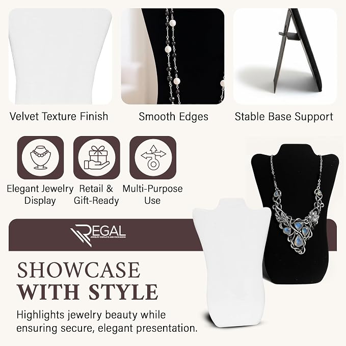 RJ Displays Jewelry Display for Vendors, Velvet Necklace Display Stand Holder, Jewelry Stand Necklace Holder for Vendors. Jewelry Display Stand 14” H. (Black and White) - Image 3