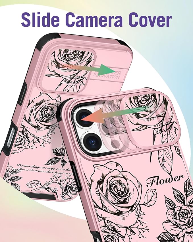 Buleens for iPhone 16 Pro Max Case 6.9 Inch - with Ring Stand & Camera Cover Aesthetic Cute Designed Women Girl Girly Pretty Kawaii Rose Flower Phone Case for iPhone 16 Pro Max Compatible with Magsafe - Image 3