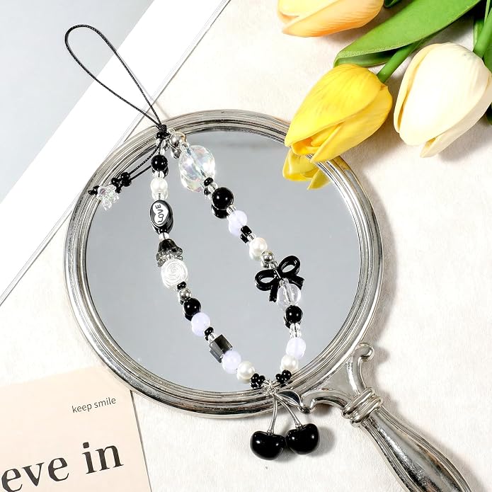 Ouligay Cherry Phone Charm Strap Cute Phones Lanyard Wrist Beaded Camera Strap Wrist Chain String for Bag Case Bags Pendants Decor Chains Small Gifts for Best Friend Sister - Image 3