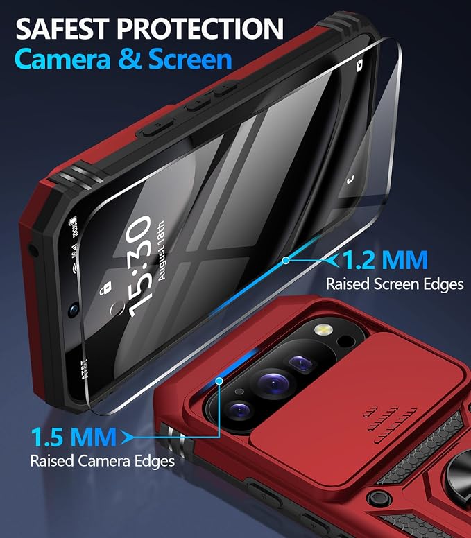 Taisairu for Google Pixel 10 Case/Pixel 10 Pro Case with Screen Protector & Slide Camera Lens Cover,Built-in Ring Stand Protective Phone Case for Pixel 10 Case/Google Pixel 10 Pro Case (Red) - Image 7