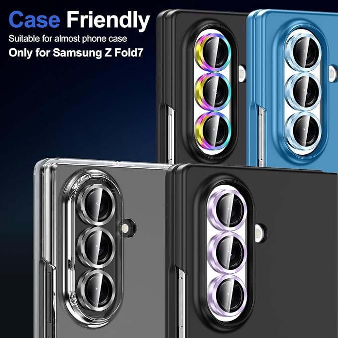 for Samsung Galaxy Z Fold 7 Camera Lens Protector, Individual Metal Ring Tempered Glass Lens Cover, [Strong Adsorption] Scratch Resistant Ultra-Thin HD Clear Lens Cover, 1 Set-Black - Image 7
