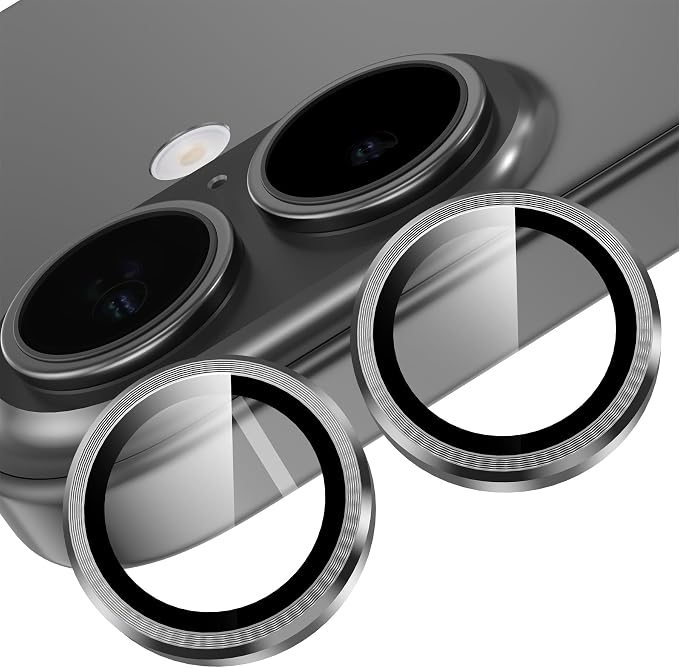 YWXTW Camera Lens Protector for iPhone 17, Individual Anti Scratch Metal Ring Tempered Glass Camera Screen Protector for iPhone 17 Accessories, Case Friendly (Black) by YWXTW