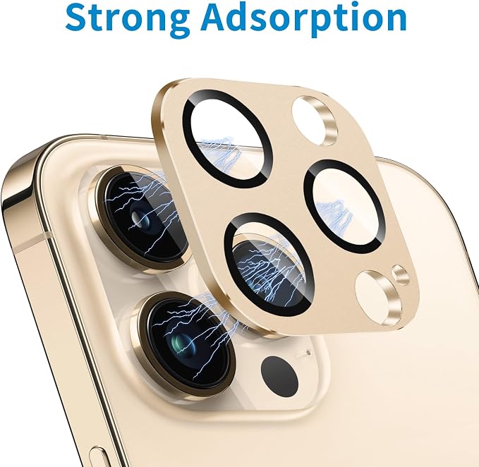 Camera Lens Protector for iPhone 13 Pro/iPhone 13 Pro Max Metal Camera Cover Film, 9H Tempered Glass, Anti-Scratch, Case Friendly - Gold - Image 4