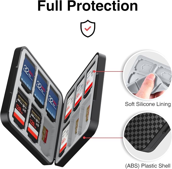 HEIYING Memory SD Card Holder with 24 Card Slots for Micro SD Cards | 12 SD + 12 Micro SD Slots, Magnetic Closure, Compact Portable Storage case with Soft Silicone Interior for Card Protection - Image 4