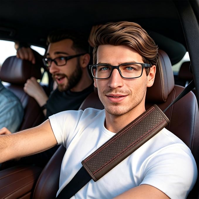Seat Belt Pads Leather Seat Belt Covers More Comfort Driving Cushion Helps Protect Your Neck and Shoulders Suit for Car, Truck, SUV, Airplane,Camera Backpack Straps-2Pcs - Image 8