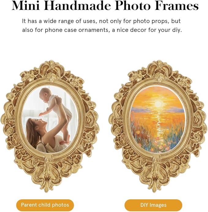 BESTOYARD 12Pcs Mini Picture Frames, Vintage Gold Resin Frames for Crafts | Baroque Oval Miniature Photo Frame Set, 2.75 x 2.04 Inch Tiny Decor for Phone Cases, Jewelry Making and Tabletop Displays - Image 2