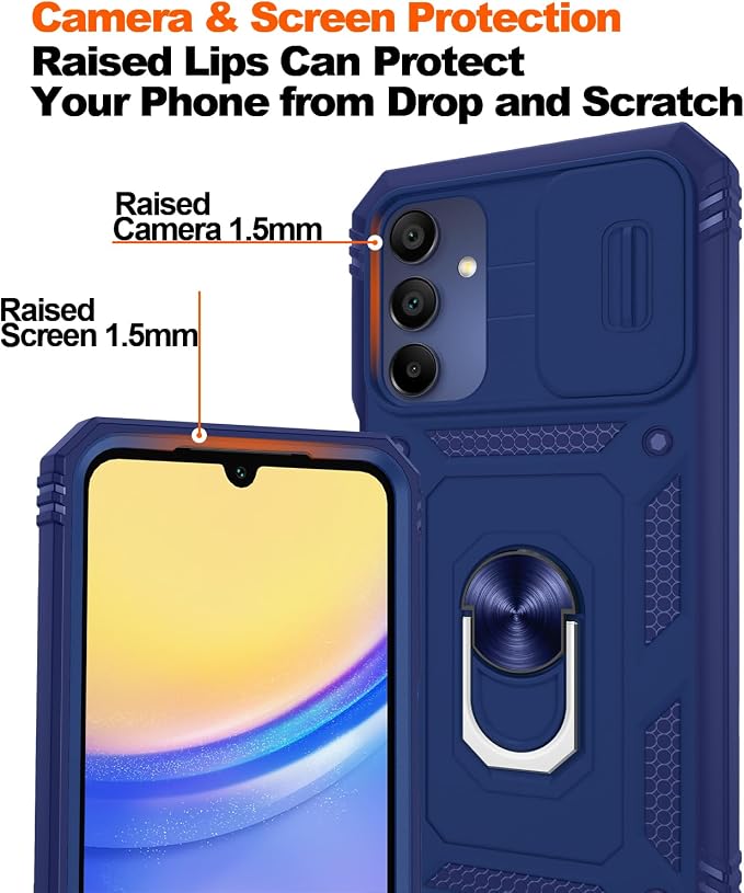for Samsung Galaxy A15 5G Case with 2PCS Screen Protector, Build in 360° Rotating Ring Kickstand, Military Grade Protective Case for Samsung A15 Phone, Blue - Image 4