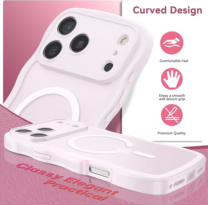 BENTOBEN Magnetic for iPhone 17 Pro Max Case, Cute Wavy [Full Camera Protection][Compatible with MagSafe] Matte Anti-Slip Bumper Women Girls Boys Protective Cover for 17 ProMax 6.9", Gray-Pink - Image 2