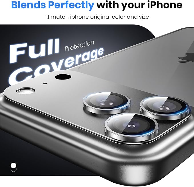 for iPhone 17 Pro Camera Lens Protector - 12FT Shatterproof | Military Grade Protection, Strong Adsorption, 9H+ Tempered Glass Camera Screen, Full Protective Cover, Case Friendly, White - Image 3