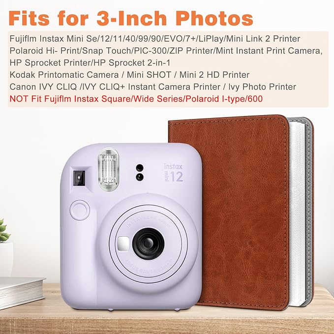 Fintie Instax Mini Photo Album for 2x3-Inch Film - 104 Pockets Small Albums for Fujifilm Instax Mini 12/11/99/40/7+/EVO/LiPlay/Link 3-2-1 Instant Camera/Polaroid Hi-Print Printer, Brown - Image 2