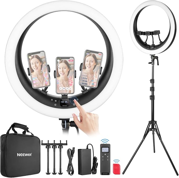 NEEWER Ring Light RP19H 19 Inch with Tripod Stand 3 Phone Holders | Upgraded 2.4G Touch Control, Ringlight for iPhone Video Recording, Streaming, Home Office, Zoom, Selfie, Makeup Lighting by Neewer