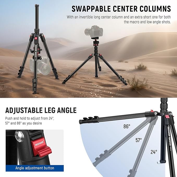 NEEWER Basics Travel Tripod for Camera, 72" Compact Lightweight Portable DSLR Stand, Ball Head, Arca Type QR Plate, Cell Phone Holder Compatible with iPhone Video Recording, Max Load 13.2 lbs, TP14 - Image 4