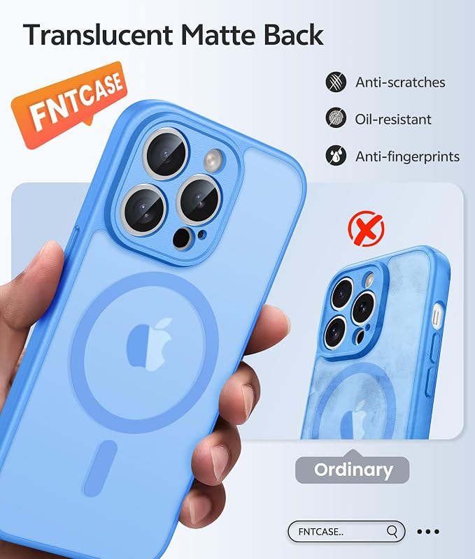 FNTCASE for iPhone 14 Pro Case, Compatible with Magsafe, Screen Protector | Full Camera Protection, Translucent Matte, 14FT Military Grade Drop Proof, Shockproof Protective Phone Cover, Ice Blue - Image 6