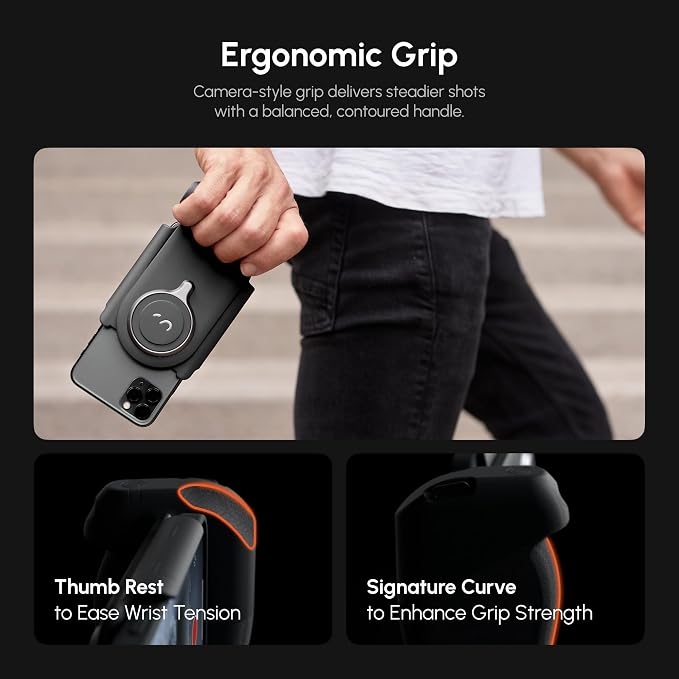 ProGrip Mobile Battery Grip, DSLR-Style Phone Camera Grip with Built-in Powerbank of Qi Charging, Ergonomic Handle with Wireless Shutter Button, Phone Stand Dock, Built-in Cold-Shoe & Tripod Mount - Image 6