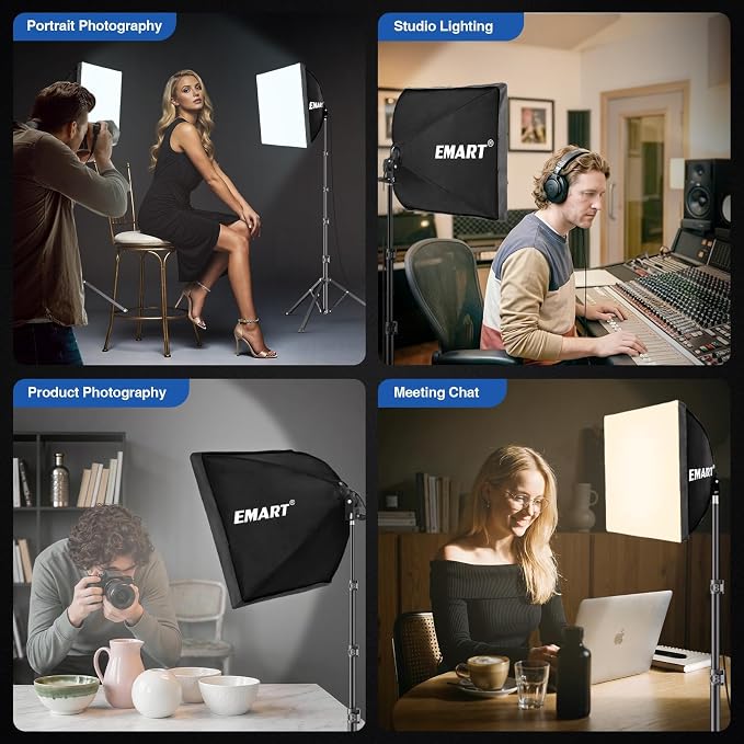 EMART Softbox Lighting Kit 135W 16"x16" Softbox for Photography Light 1Pack | 3000K-6500K LED Bulbs with Remote, 65" Tripod, Professional Photography Lighting for Studio Lights, Portrait, Video Recording - Image 2