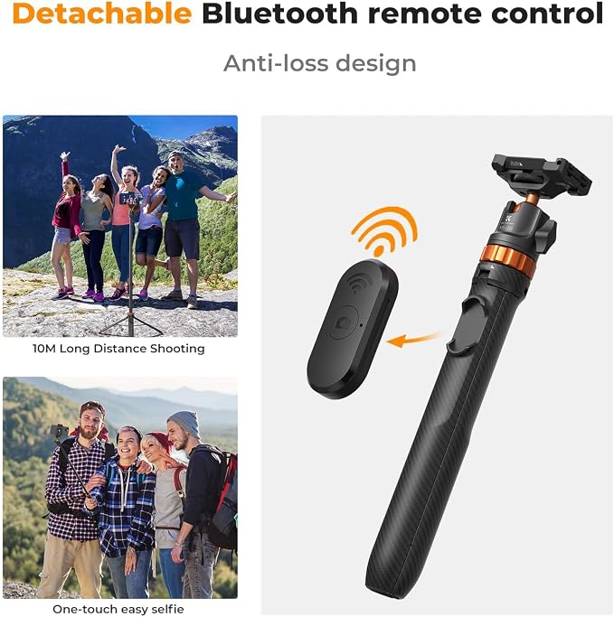 K&F CONCEPT 62'' Phone Selfie Stick Tripod | 360° Ball Head Camera Tripod with Remote, 2-in-1 Phone Holder Compatible with DJI Osmo Pocket 4/3 Insta360 Luna Ultra. MS08 - Image 8