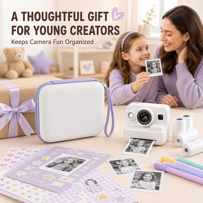 Kids Instant Print Camera Case for DYLANTO for ESOXOFFORE Cameras | Portable Digital Camera Case Organizer for ETIKEZ for YTETCN for DUDUDRAGON with Pocket for Accessories (Box Only)-White - Image 9