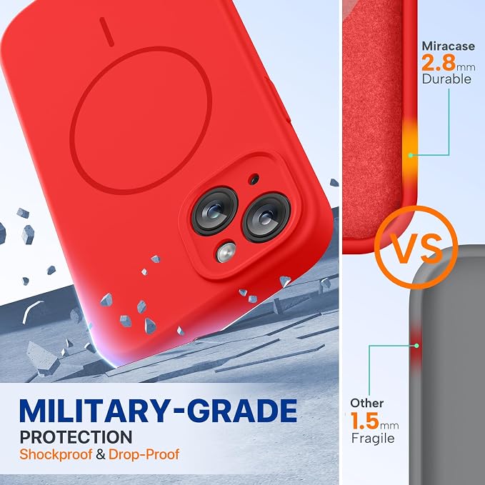 Miracase Silicone & Magnetic for iPhone 14 Case, Red | Compatible with MagSafe, Soft Microfiber Lining, Premium Silicone Cover Shockproof Drop Protection Phone Case for 14 - Image 2