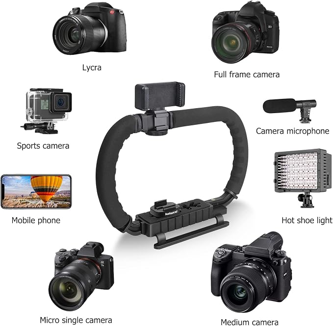 3-Shoe DSLR/Action Camera/Camcorder/Phone Stabilizer Expansion Cage Mount | Moviemaking Holder Rig YouTube Tiktok Vlogging Video Kit Compatible with GoPro Canon Nikon Sony iPhone Android - Image 6