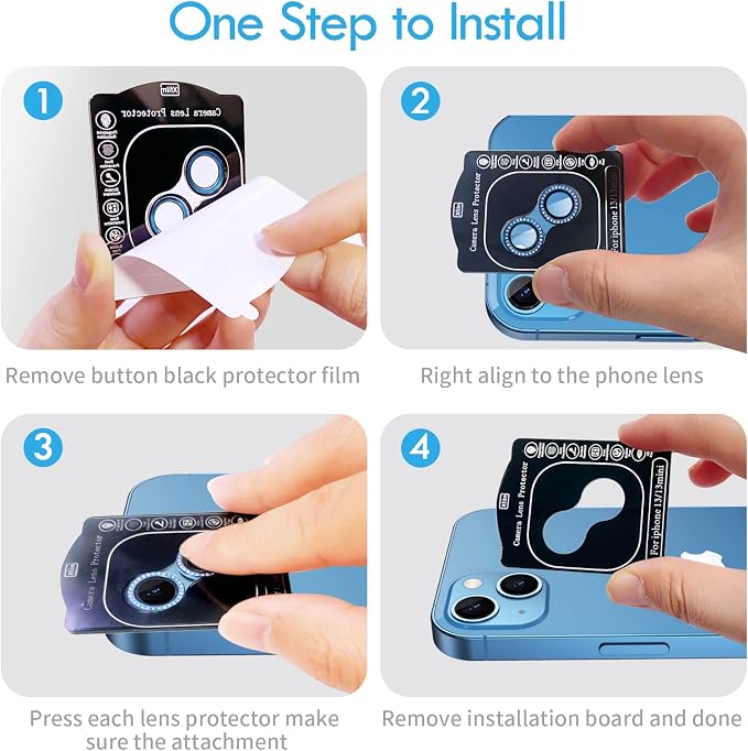 for iPhone 13/13 Mini Camera Lens Protector Bling Diamond, Silver | Individual Metal, 9H Hardness, Scratch Resistant, Shockproof, Drop Protection, Case Friendly, Stylish Accessories - Image 5