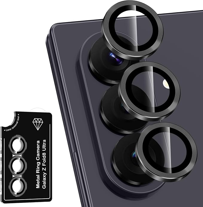 for Samsung Galaxy Z Fold 8 Ultra Camera Lens Protector, Individual Metal Ring Tempered Glass Lens Cover, [Strong Adsorption] Scratch Resistant Ultra-Thin HD Clear Lens Cover, 1 Set-Black by Btscase