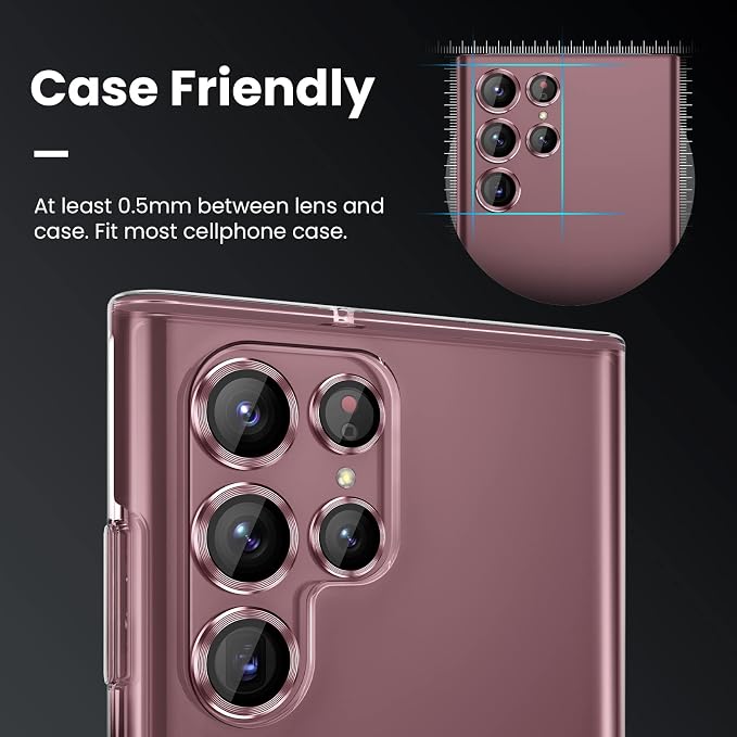 Tensea Compatible with Samsung Galaxy S22 Ultra Camera Lens Protector | 9H Tempered Glass Camera Cover Screen Protector Metal Individual Ring [Installation Tray][Case Friendly] - Image 4