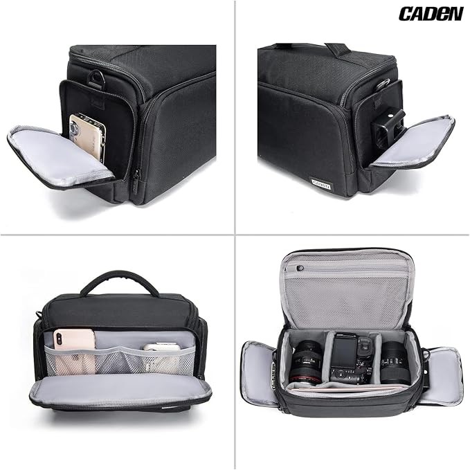 CADeN Compact Camera Shoulder Crossbody Bag Case Compatible for Nikon, Canon, Sony SLR/DSLR Mirrorless Cameras and Lenses Waterproof (1.0 L, Black) - Image 2