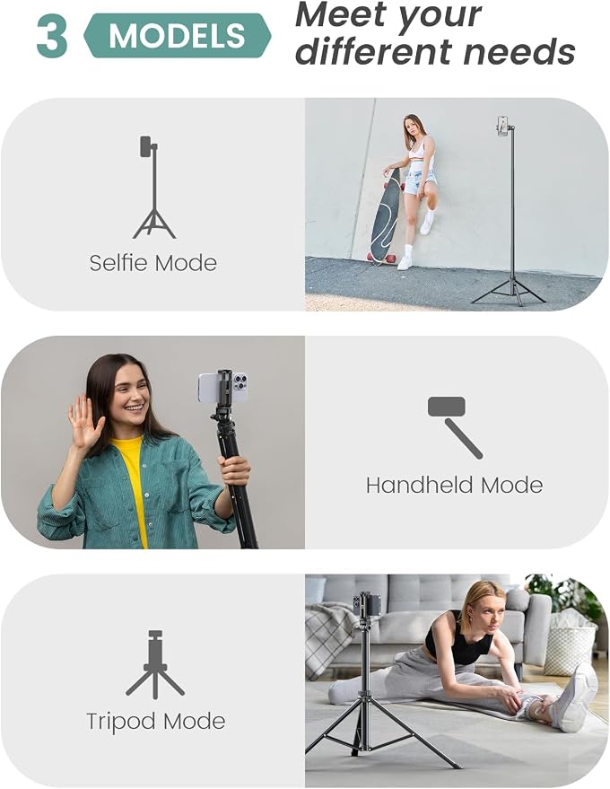 71''/180cm Extendable Phone Tripod Aluminum, Portable Stand for Video Recording, Travel Tripod for iPhone/Cell Phone/Camera Video Light, Compatible with Smartphones, DSLR - Image 5