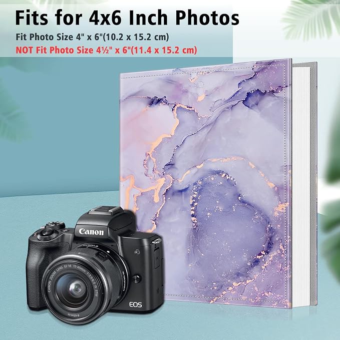 Fintie Photo Album 4x6 Photos - 300 Pockets Large Capacity Albums Book | Vegan Leather Cover, 4X6 Picture Keepsakes, Family/Wedding/Travel Memory Book, Baby/Kids/Boys/Girls Gift, Lilac Marble - Image 2